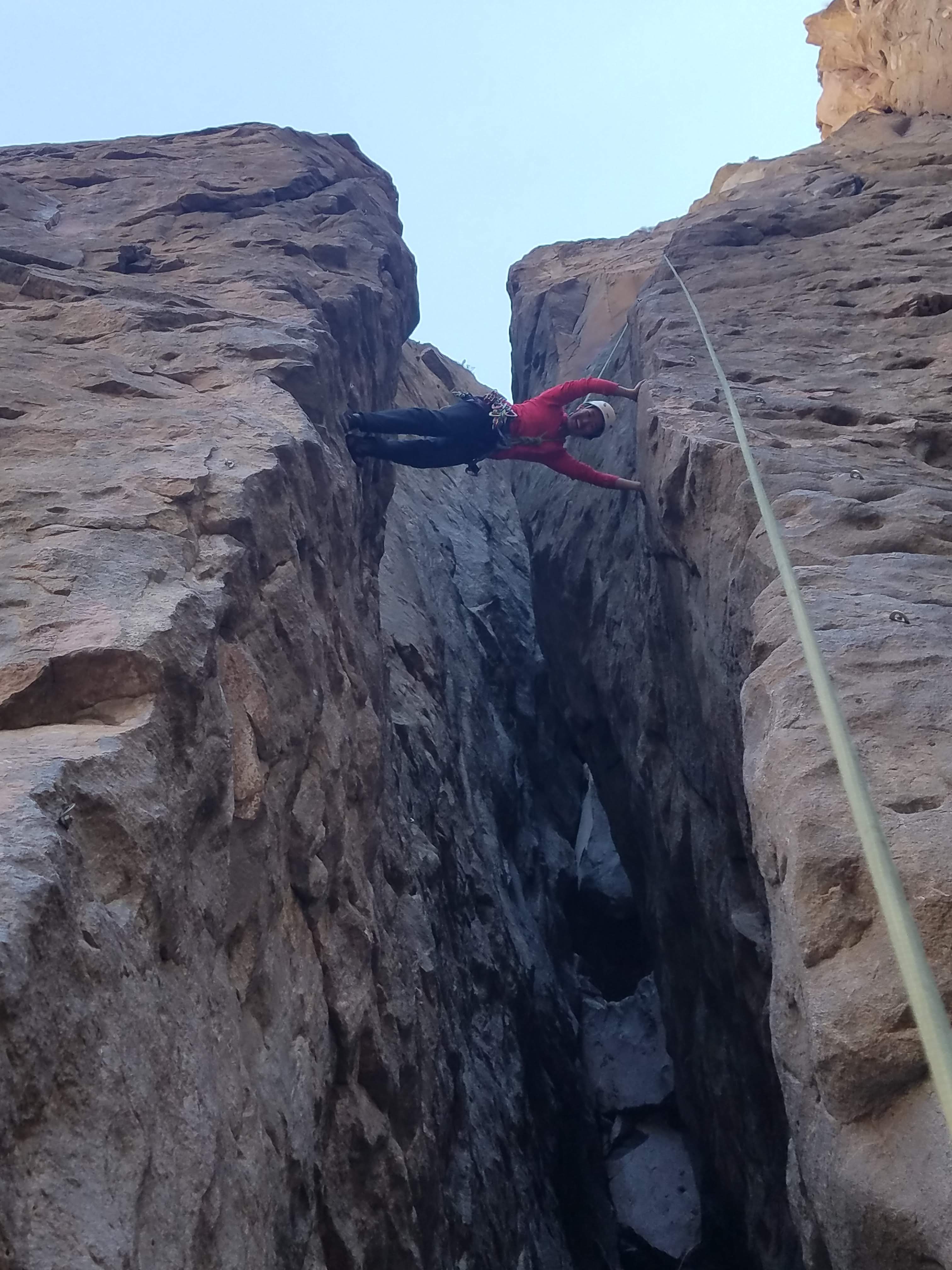 ... which I could barely span! I don't think this move is part of any real climb, but it came in handy when I needed to bail off the 5.11 arete on the left and jump over to the much nicer 5.8 arete on the right to save my quickdraws...