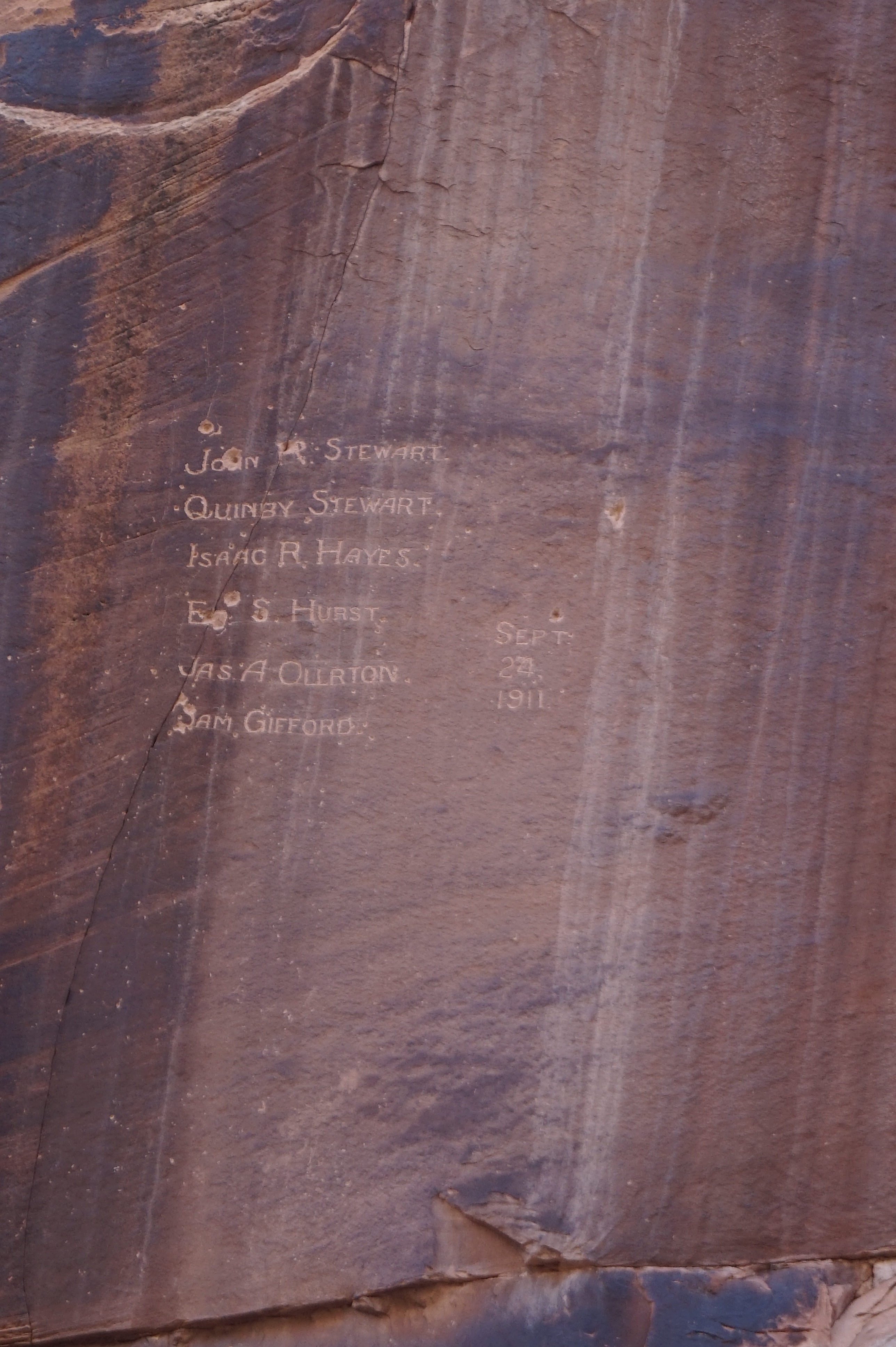 Pioneer Register at Capitol Reef. Travelers in the 19th century would carve their names into this rock as they came through the Capitol Gorge. There was also an old phone line that went through this canyon.