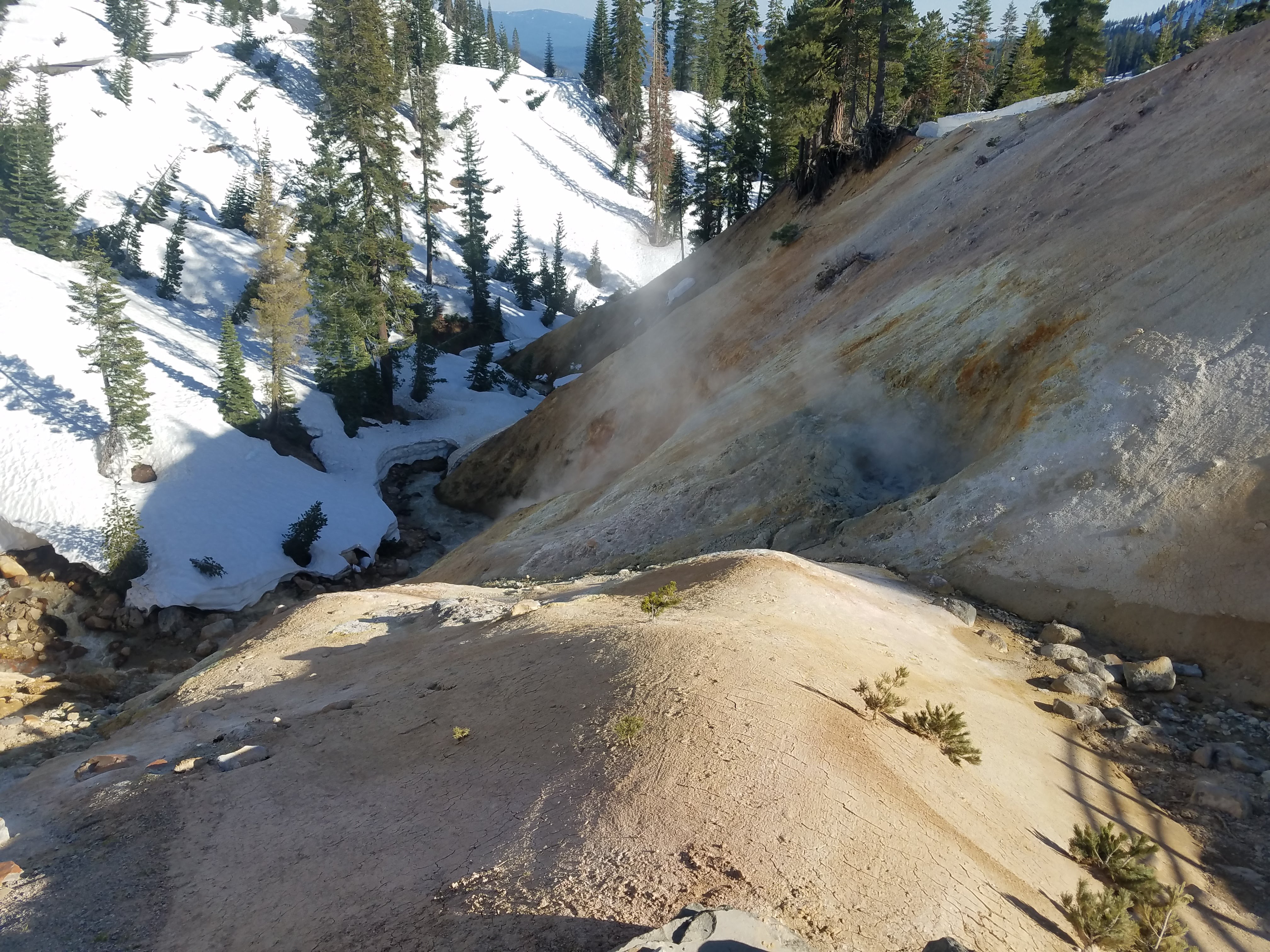 Sulphur Works. Much of the rest of Lassen National Park is a beautiful snowscape. We saw a few cross-country skiers and snowshoers in the parking lot. And families with kids sledding. Much of the year this park is just covered in pristine snow with very few visitors.