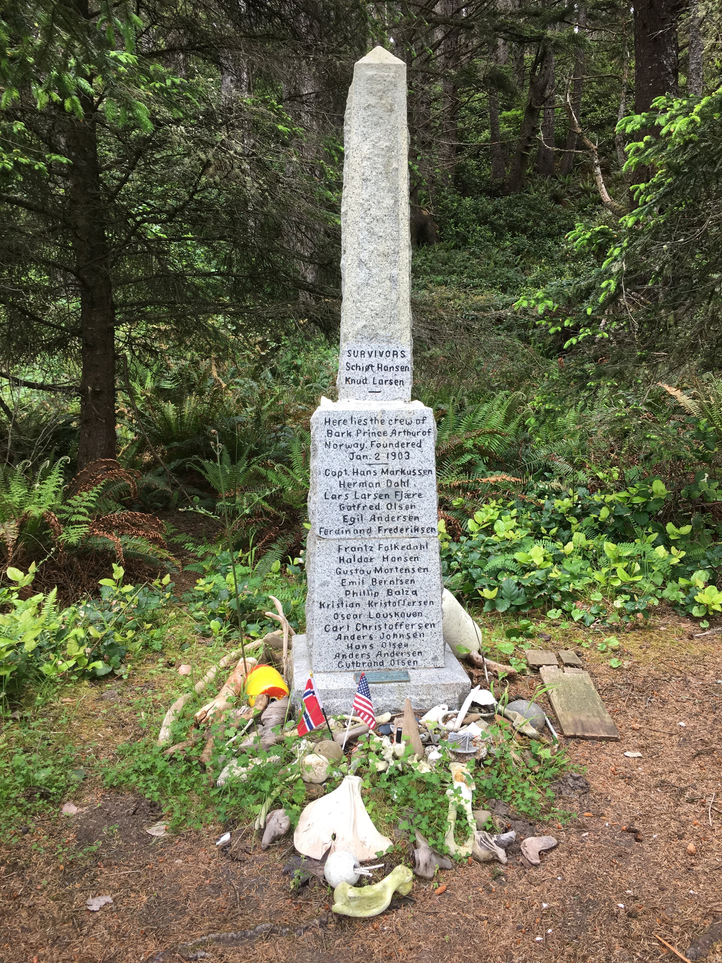 The Norwegian Memorial is tucked into the woods, memorializing those who died in a shipwreck here long ago. We thought about camping here for our third night, but pushed onwards since there was still plenty of daylight.