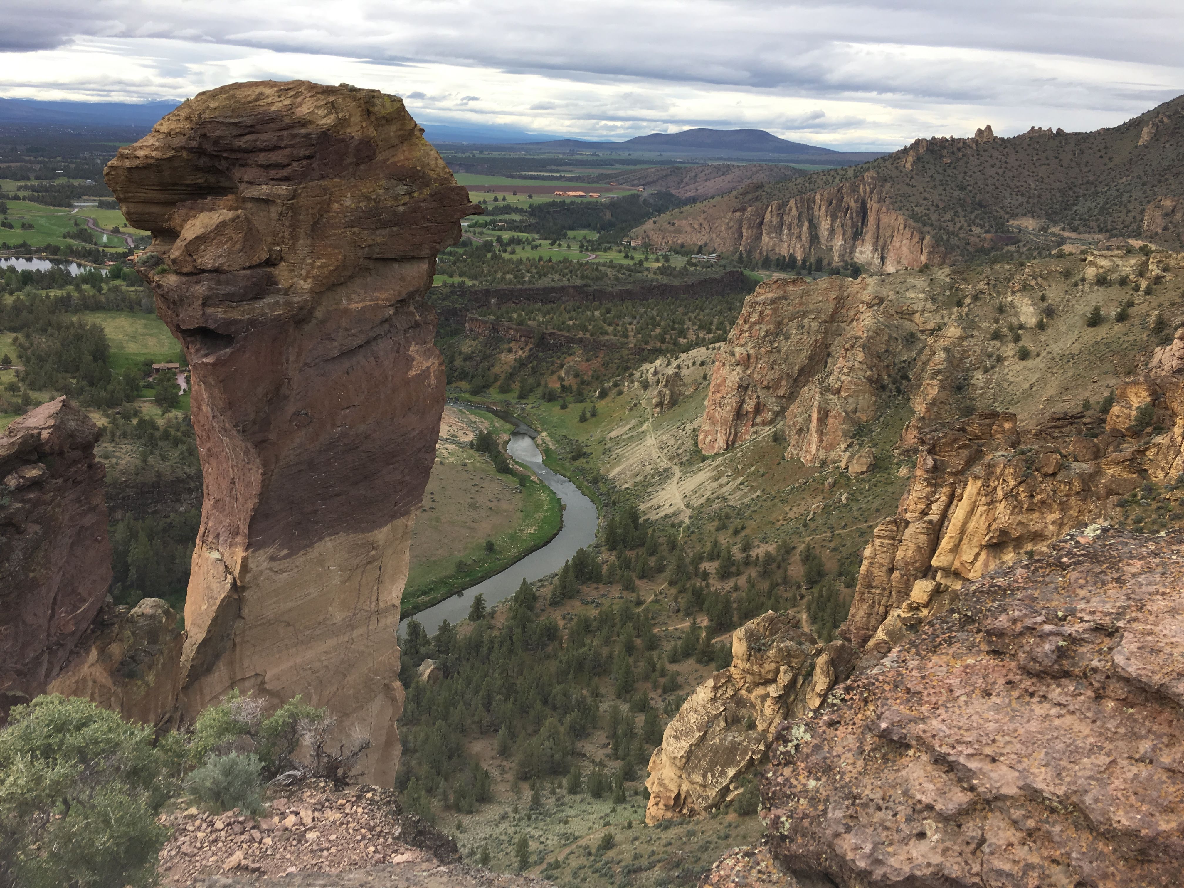The famous ''monkey face'' of Smith Rock. It's a free standing pillar that really does look like a monkey's face! It has one of the country's hardest sport climbs on it.