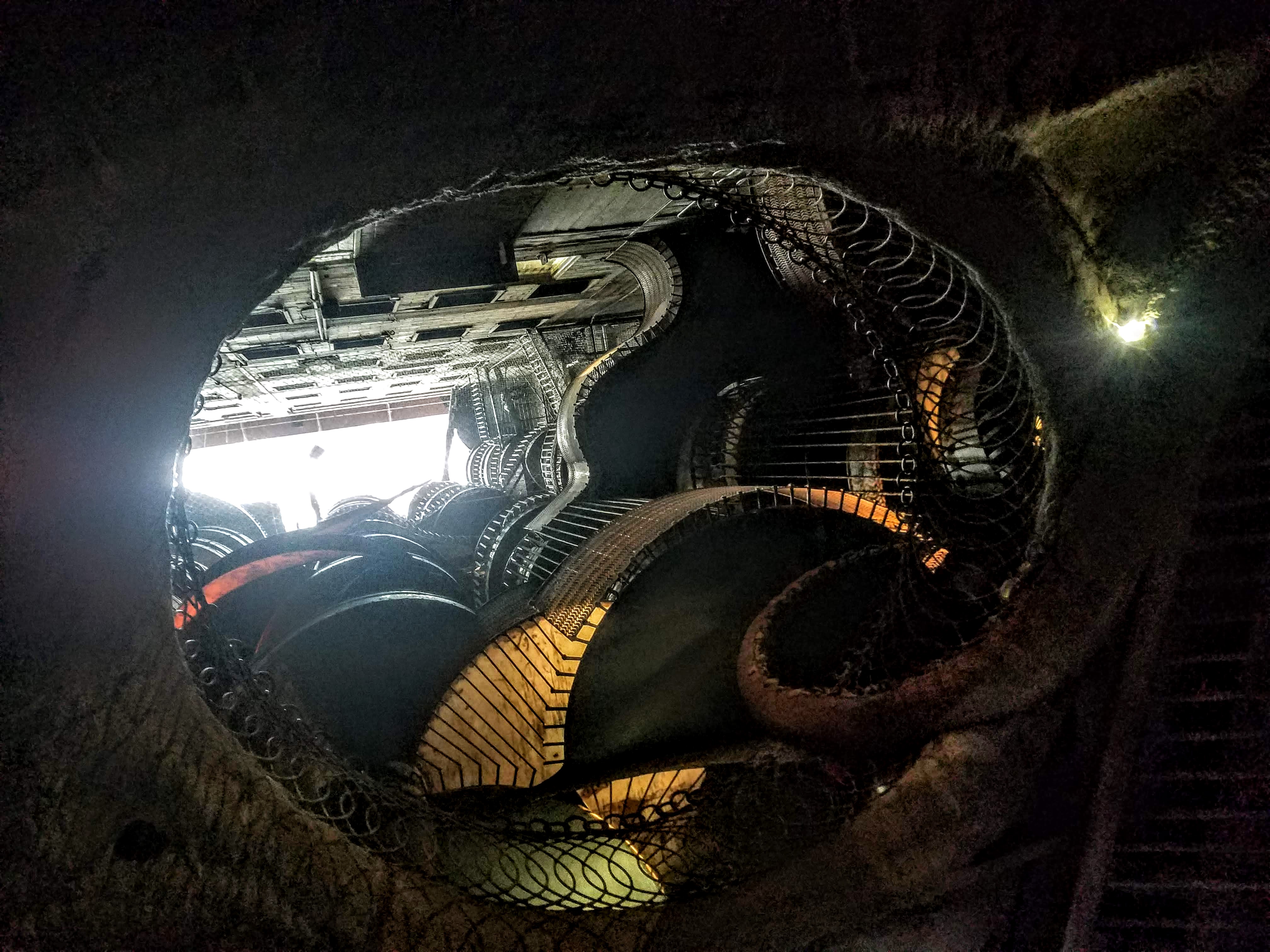 Looking up at the 10 story slide