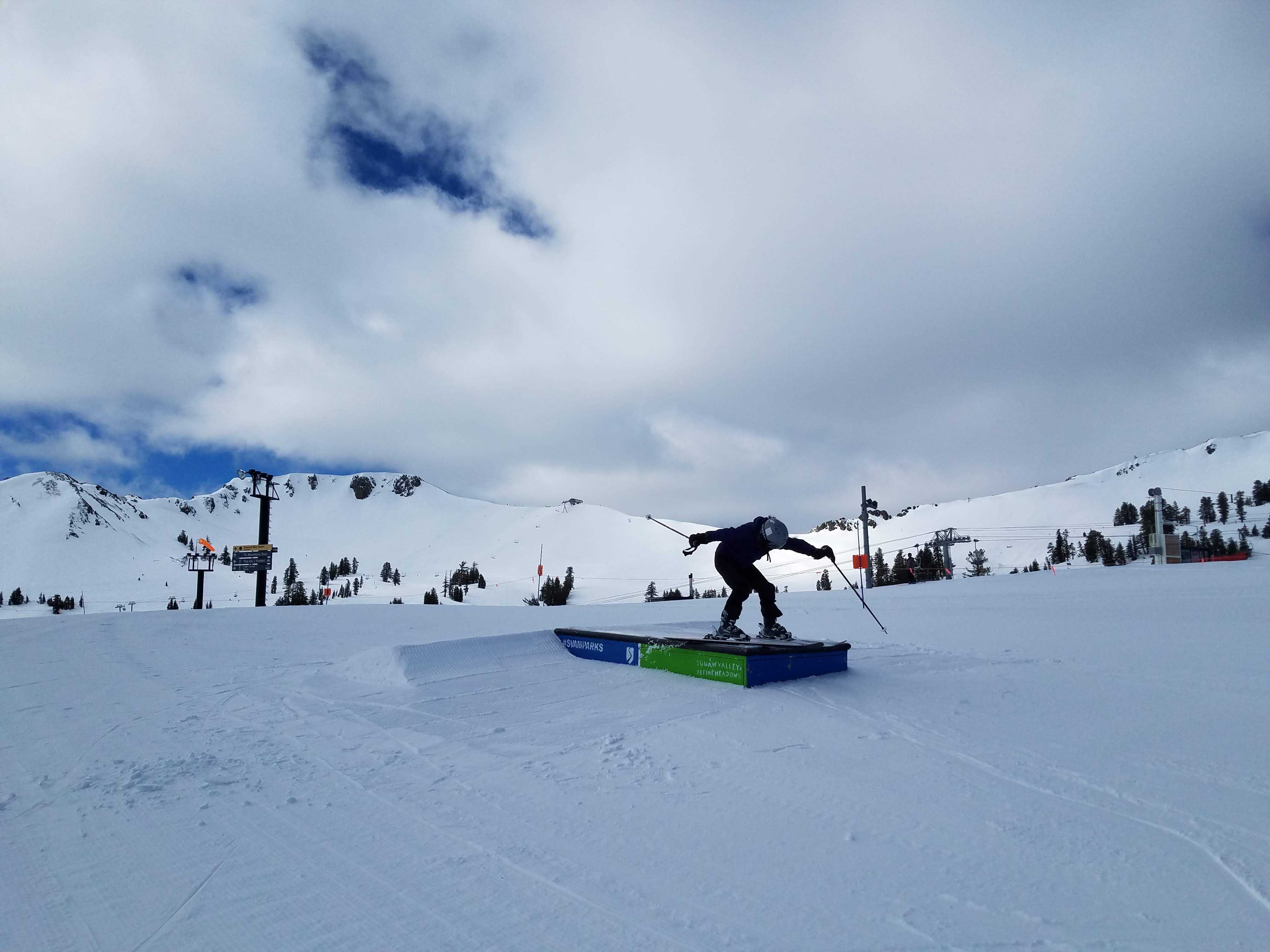 We found the perfect little terrain park for us and spent many happy laps practicing baby jumps and grinds like this one.